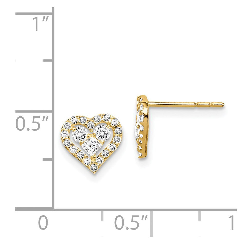14k Yellow Gold Cubic Zirconia Heart Stud Earrings Gift for Women