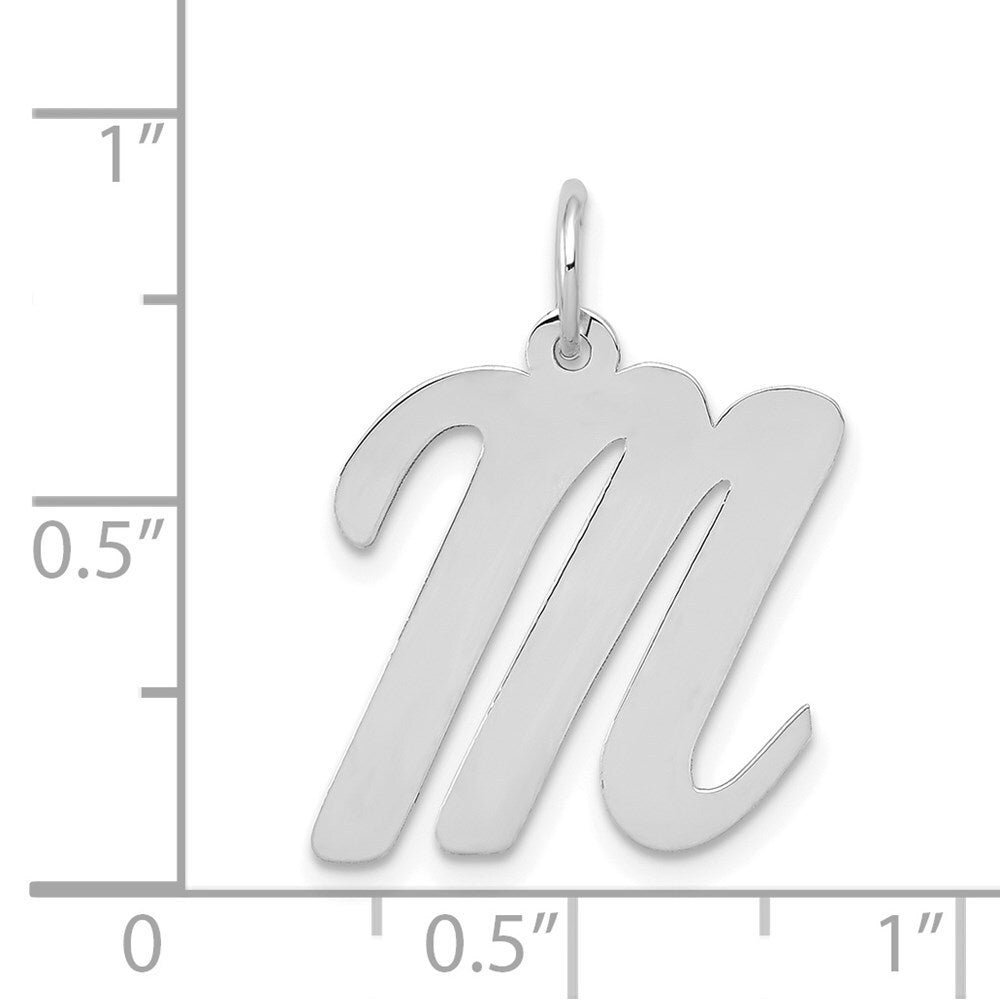 14k White Gold Large Script Letter M Initial Charm Pendant for Women