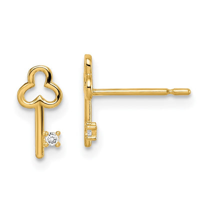 14k Yellow Gold Cubic Zirconia Key Stud Earrings Gift for Women