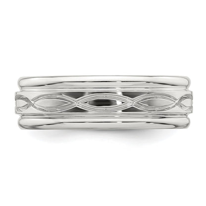 Sterling Silver 7mm Flat Intertwined Design Beveled Edge Fancy Band Ring Size 12