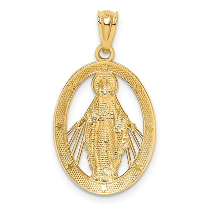 14k Yellow Gold White Rhodium Polished Miraculous Medal Pendant for Women