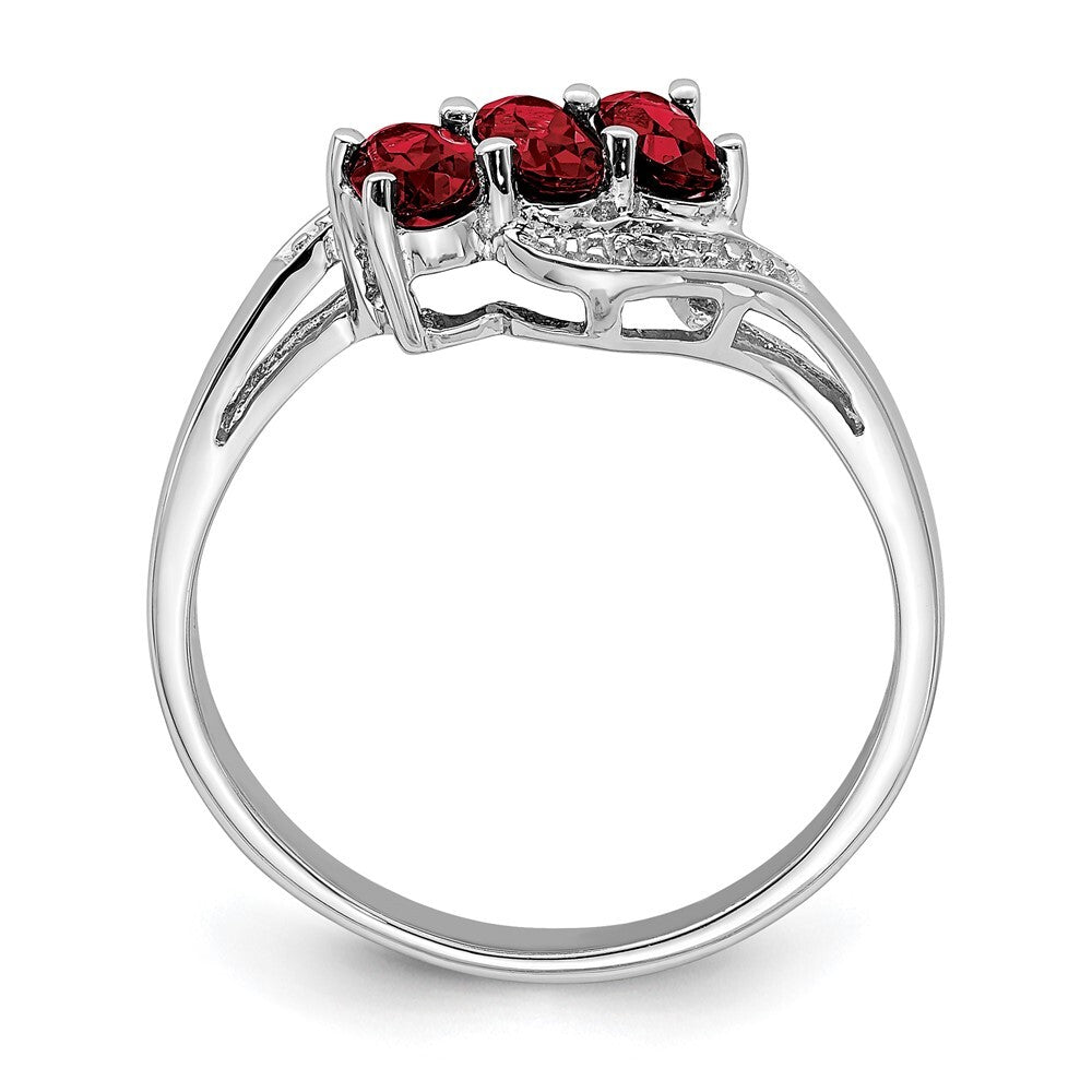 Sterling Silver Rhodium-plated 3 Stone Garnet & Diamond Ring Size 7