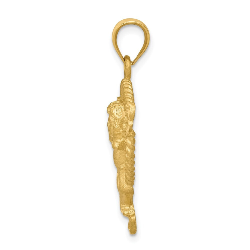 14k Yellow Gold Satin Angel in Circle Pendant
