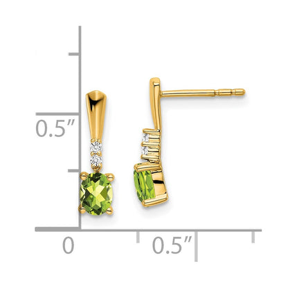 14k Yellow Gold Oval Peridot and Diamond Dangle Earrings Gift for Women