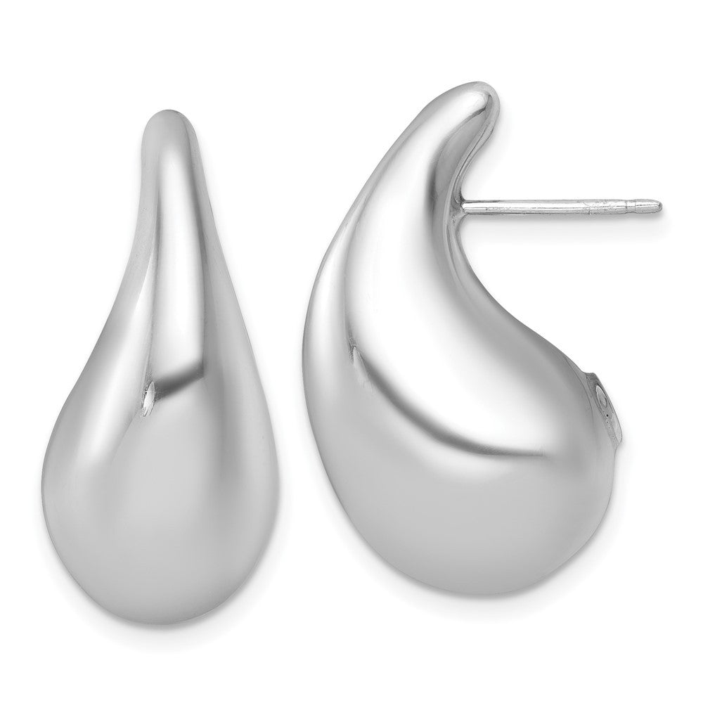 Sterling Silver Rhodium-plated Polished Puffed Teardrop Earrings