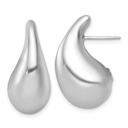 Sterling Silver Rhodium-plated Polished Puffed Teardrop Earrings