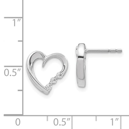 14k White Gold Diamond Heart Stud Earrings