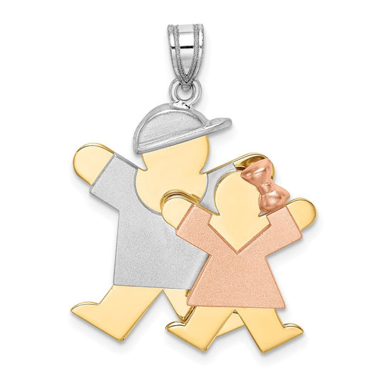 14k Tri-Color Gold Big Boy and Little Girl Engravable Charm
