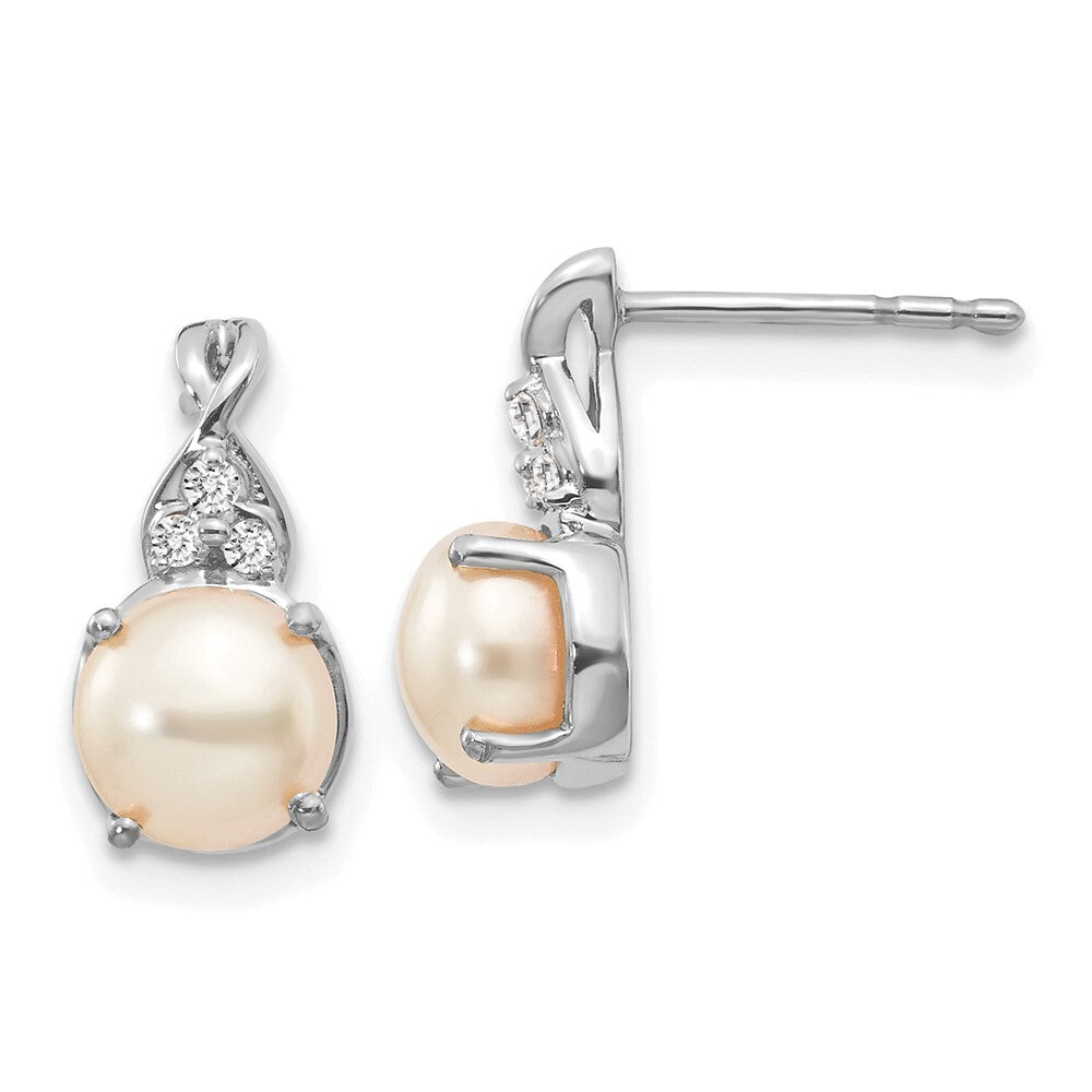 14K White Gold FWC Pearl and Diamond Stud Earrings Gift for Women