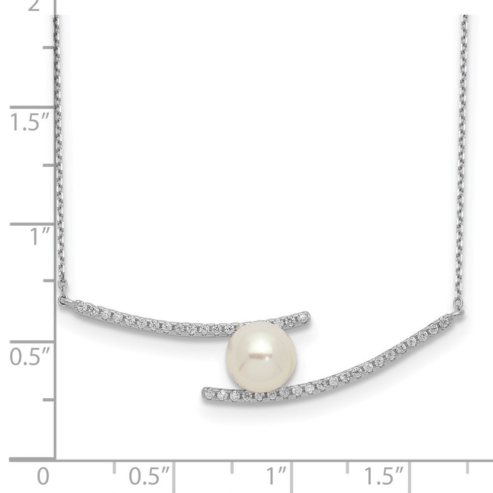 Sterling Silver 7-8mm White Button Freshwater Cultured Pearl and CZ 17" Necklace