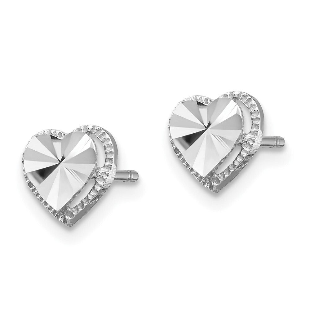 14K White Gold Diamond-Cut Heart Stud Earrings Gift for Women