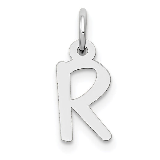 14k White Gold Small Slanted Block Letter R Initial Charm Pendant for Women