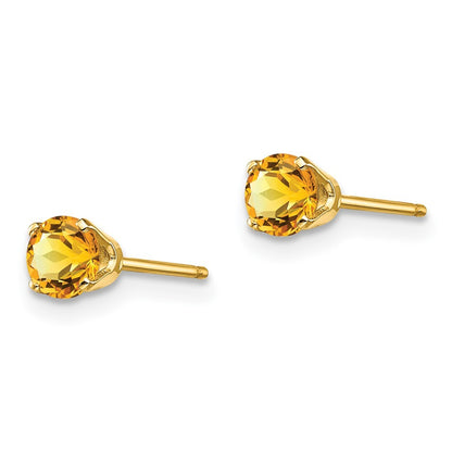 14k Yellow Gold 4mm November/Citrine Earrings