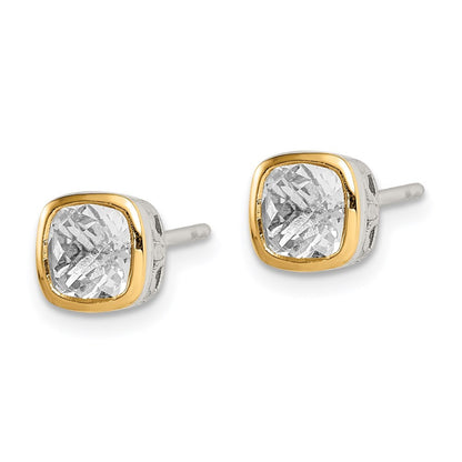 Sterling Silver Rhodium-plated with 14k Accent White Topaz Square Stud Earrings