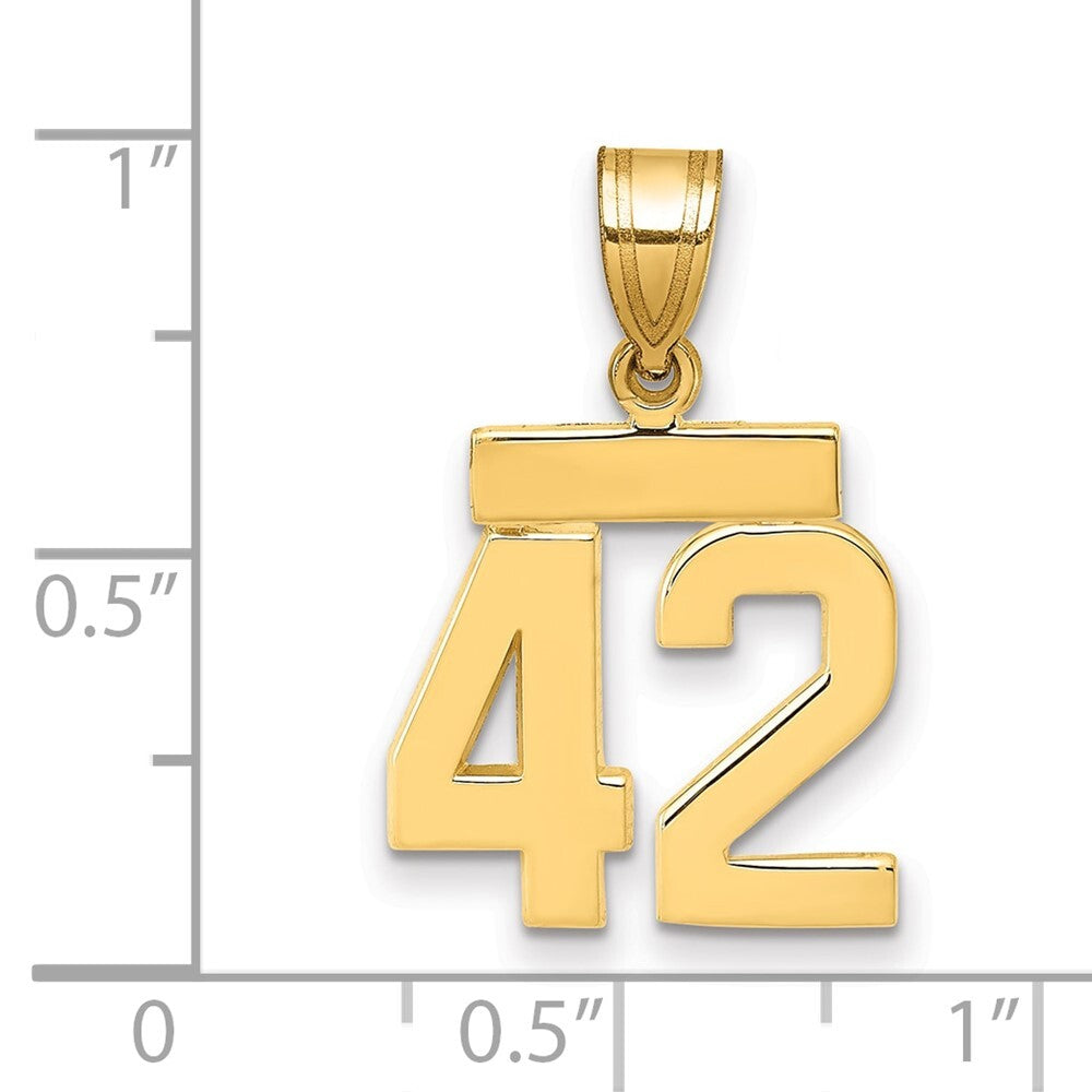 14k Yellow Gold Small Polished Number 42 Charm Pendant for Women