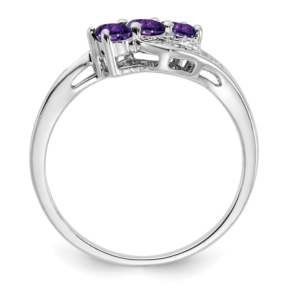 Sterling Silver Rhodium-plated Amethyst and Diamond Ring Size 8