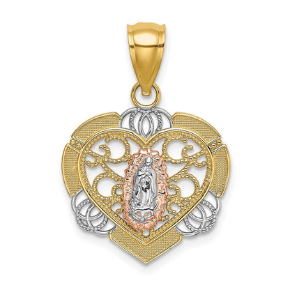 14k Two-tone Gold 14KTwo-tone White Rhodium Guadalupe In Heart Charm Pendant