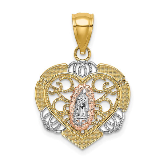 14k Two-tone Gold 14KTwo-tone White Rhodium Guadalupe In Heart Charm Pendant