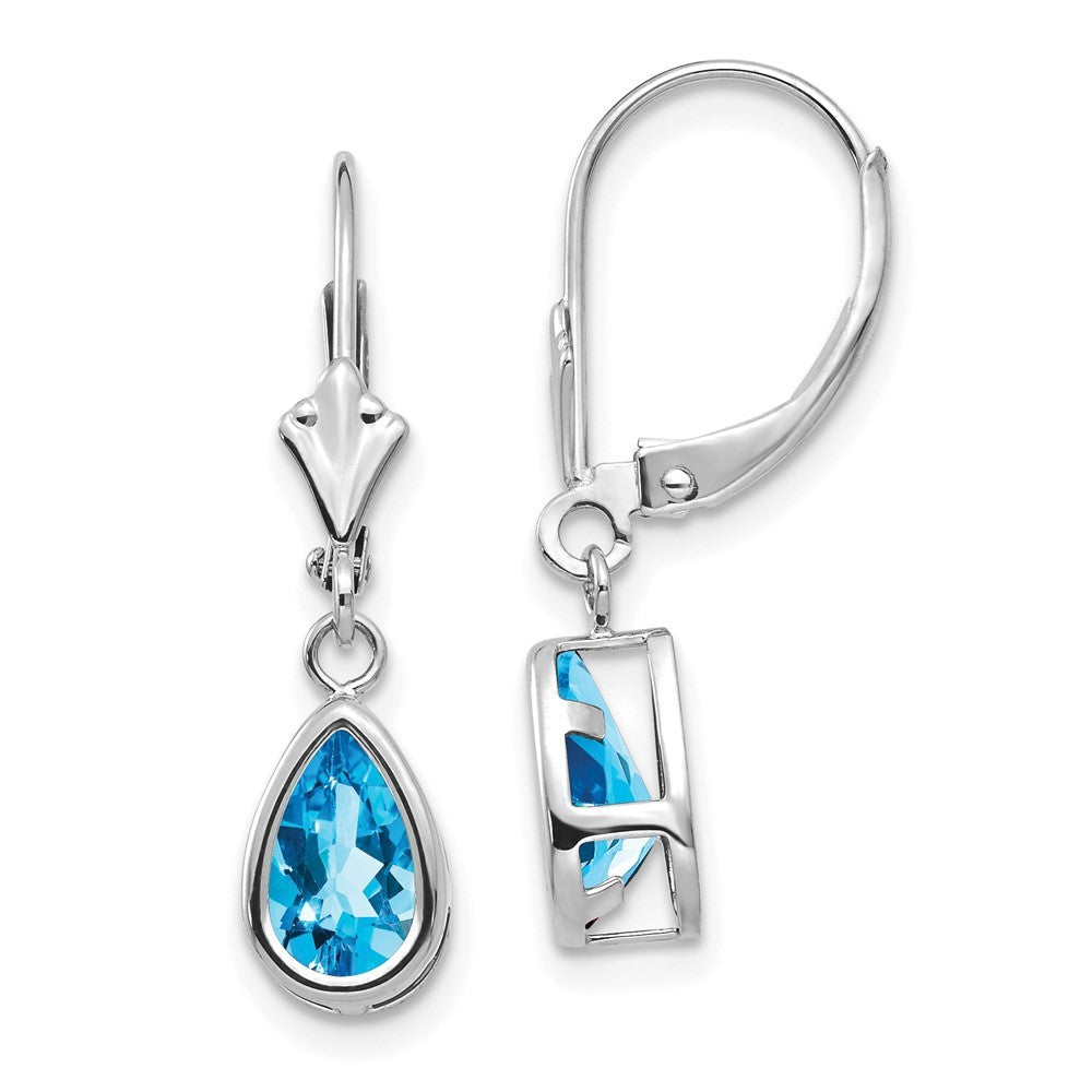 14k White Gold 8x5mm Pear Blue Topaz Drop Dangle Earrings