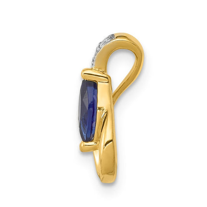 14k Yellow Gold Diamond and .28 Sapphire Teardrop Slide Pendant for Women