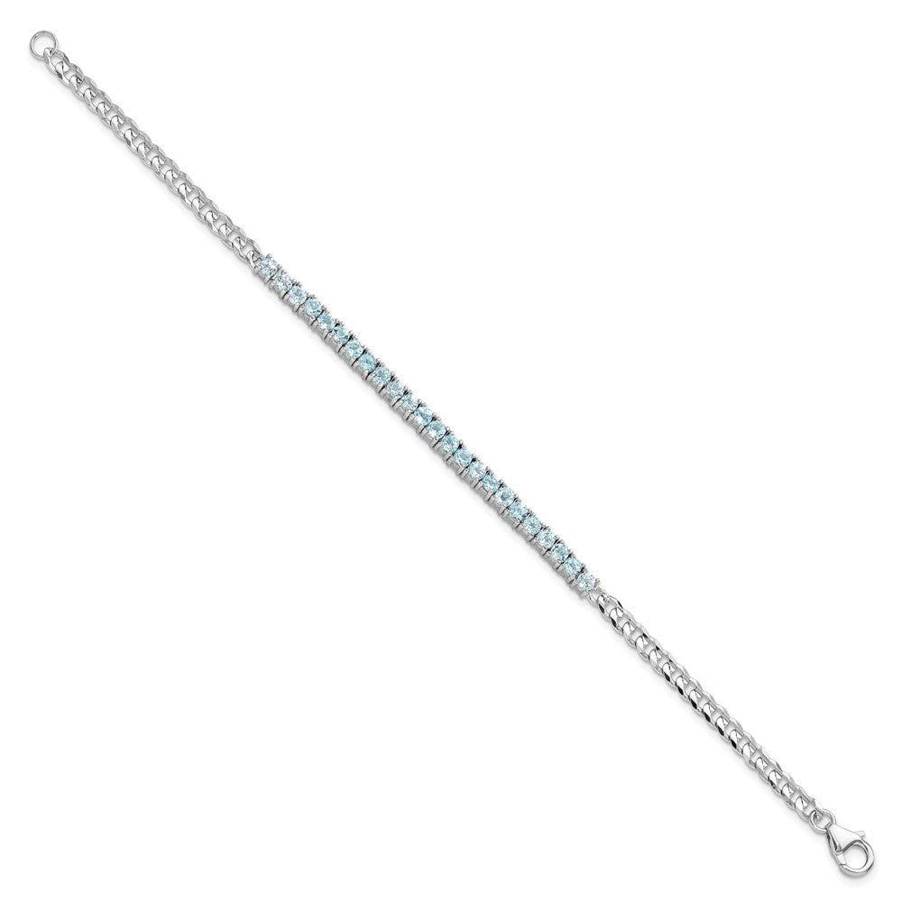 Sterling Silver Rhodium-plated 3mm 3.21BT Blue Topaz Curb Chain Bracelet