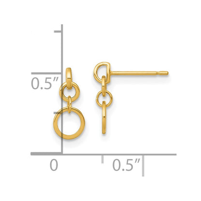 14k Yellow Gold Polished Circles Dangle Earrings Gift for Women