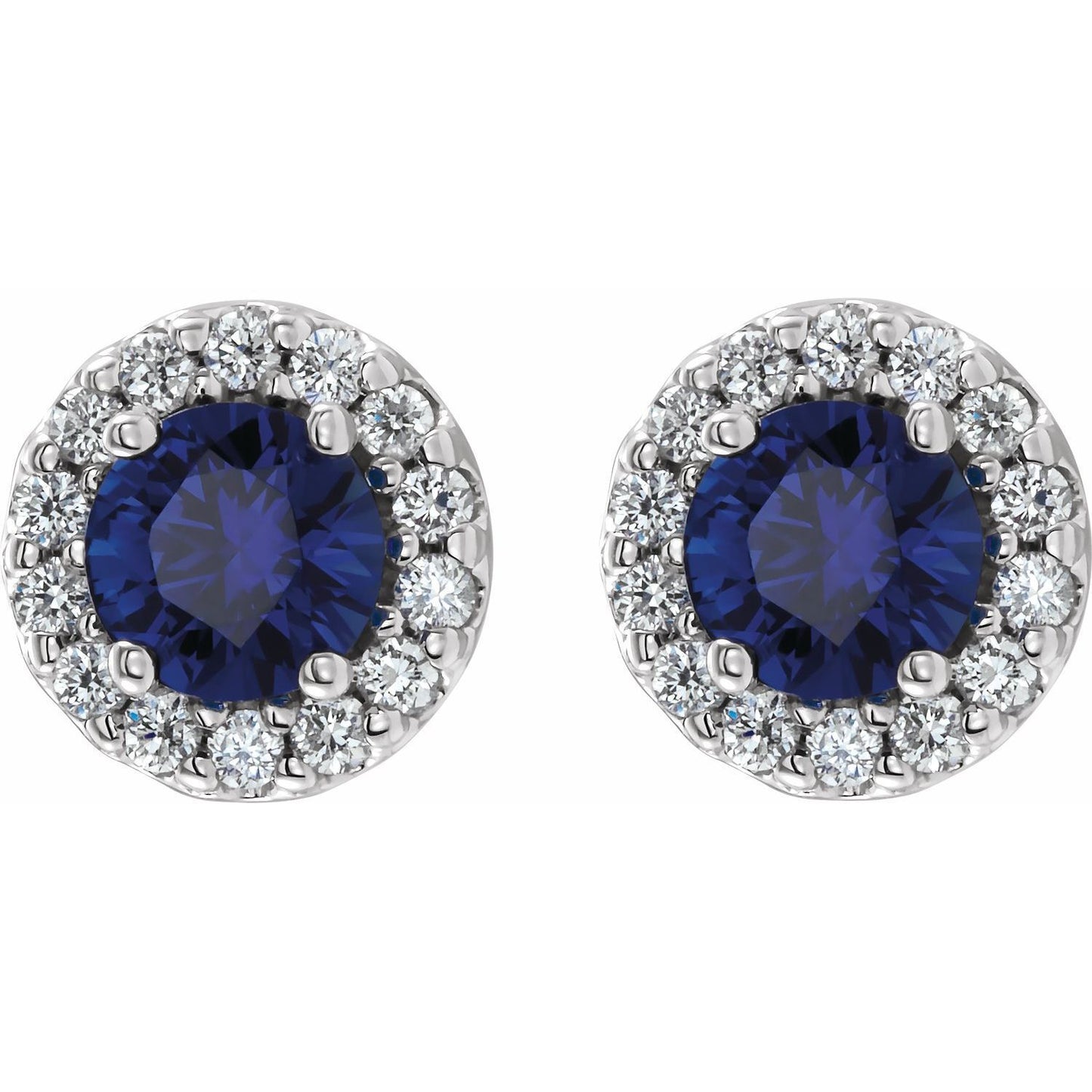 14k White Gold 4 mm Blue Sapphire and 1/8 CTW Diamond Stud Earrings