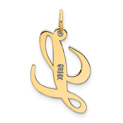 14k Yellow Gold Medium Fancy Script Letter L Initial Charm Pendant for Women