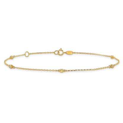 14k Yellow Gold Bezel-set CZ 5-Station 10" Anklet