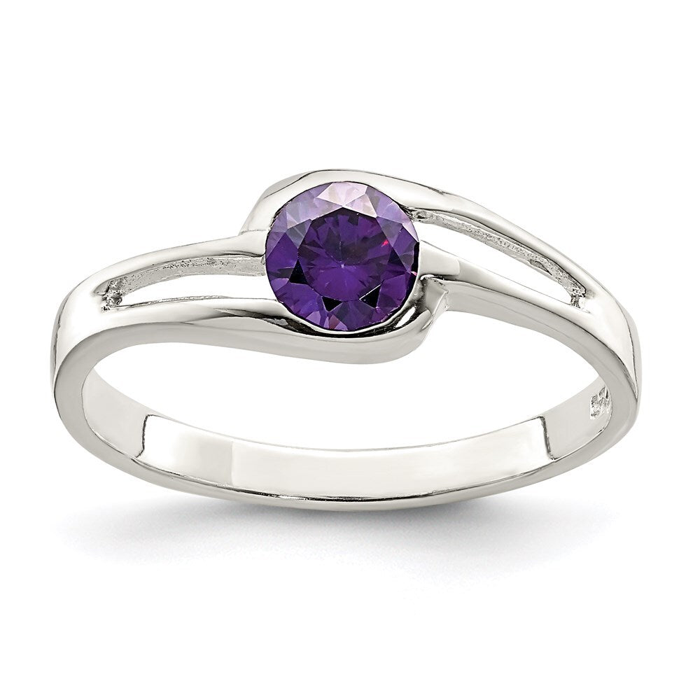 Sterling Silver Purple Round Bezel Cubic Zirconia Ring Size 6