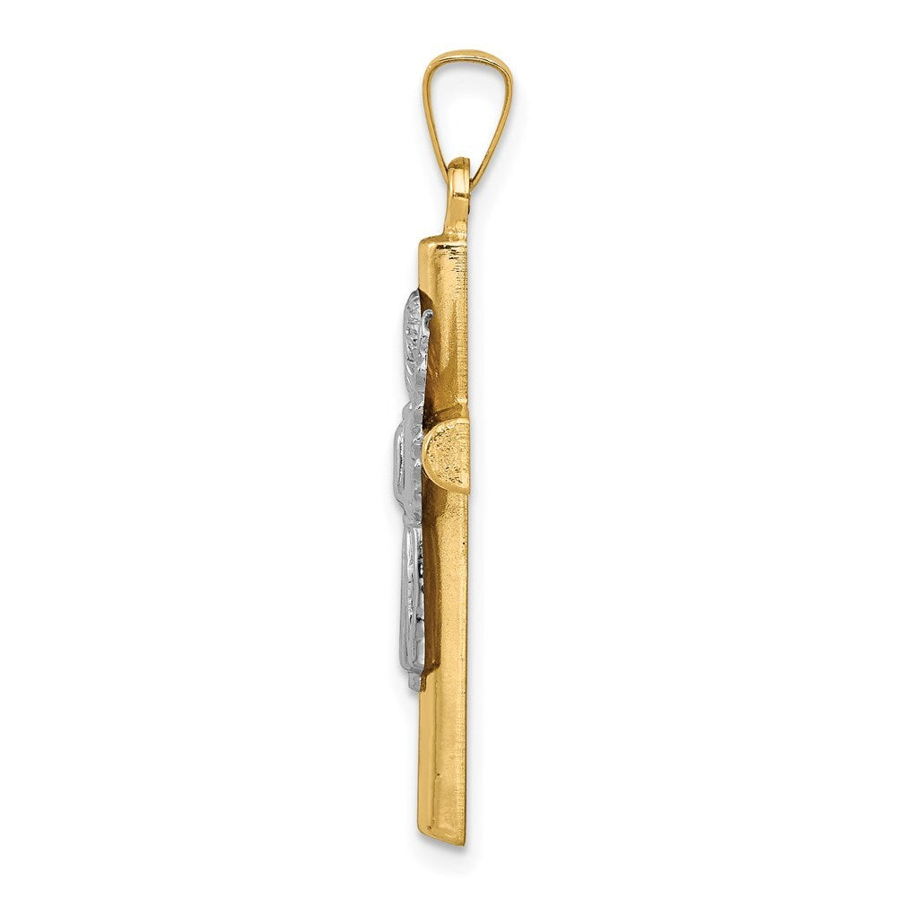 14k Two-tone Gold Angel and Cross Pendant for Women