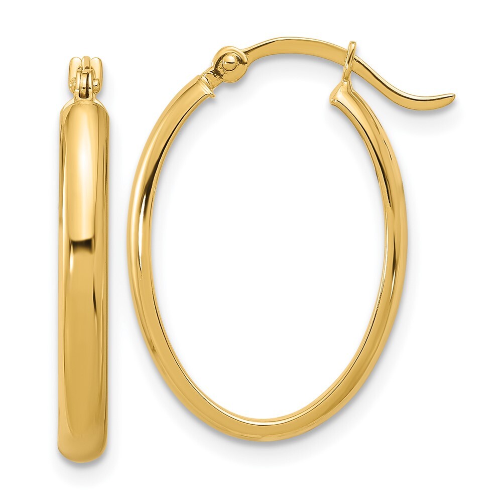 14k Yellow Gold Oval Hoop Earrings Gift for Women