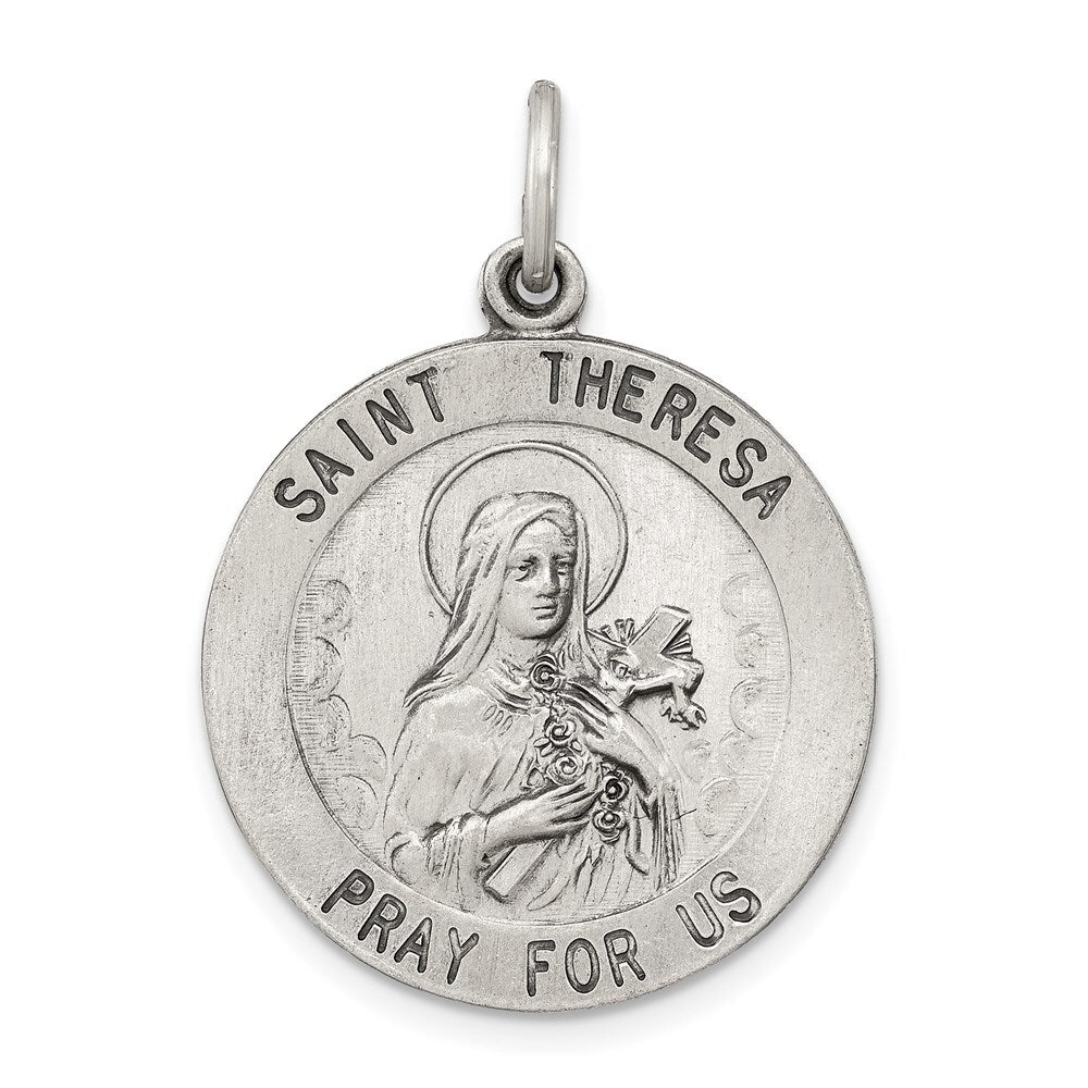 Sterling Silver Antiqued St. Theresa Medal Pendant