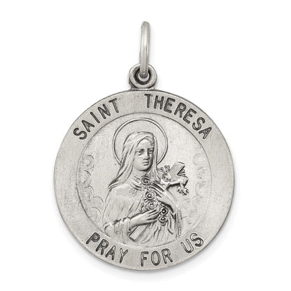 Sterling Silver Antiqued St. Theresa Medal Pendant