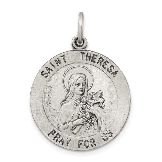 Sterling Silver Antiqued St. Theresa Medal Pendant