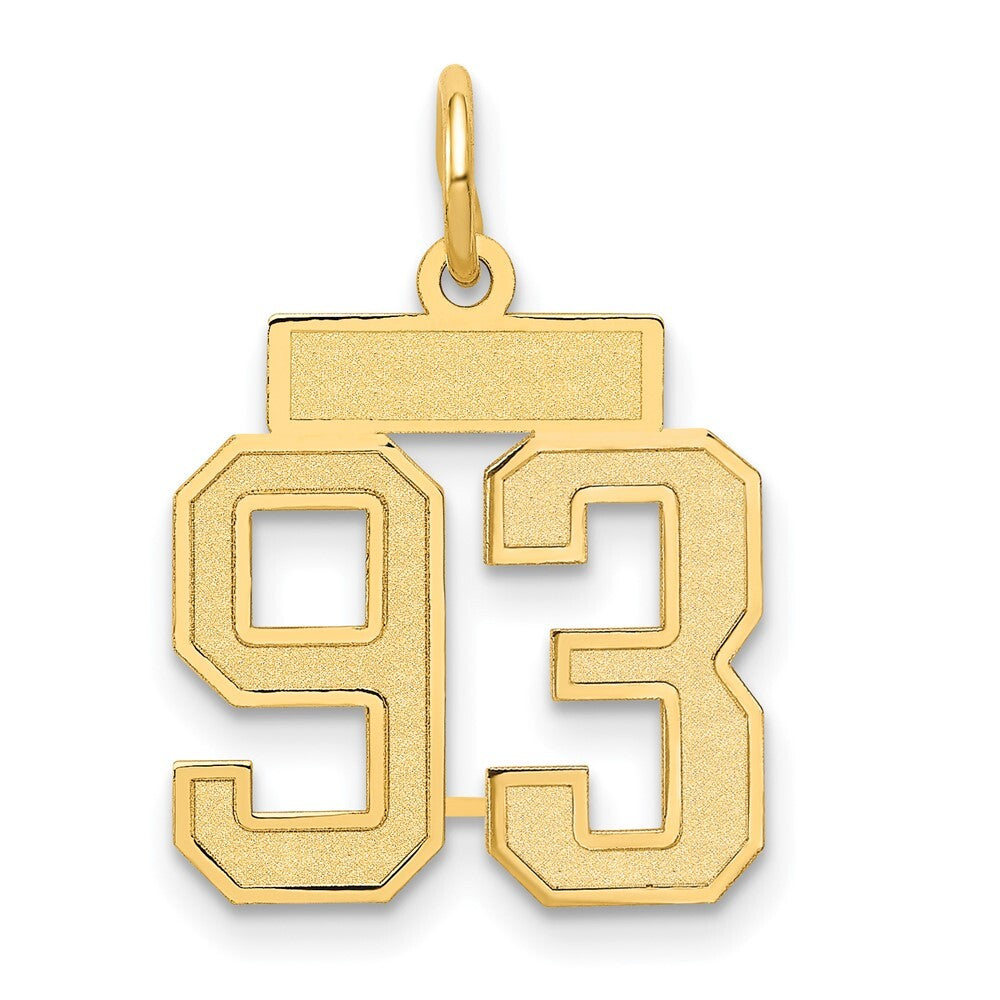 14k Yellow Gold Small Satin Number 93 Charm Pendant for Women
