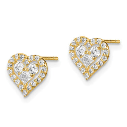 14k Yellow Gold Cubic Zirconia Heart Stud Earrings Gift for Women