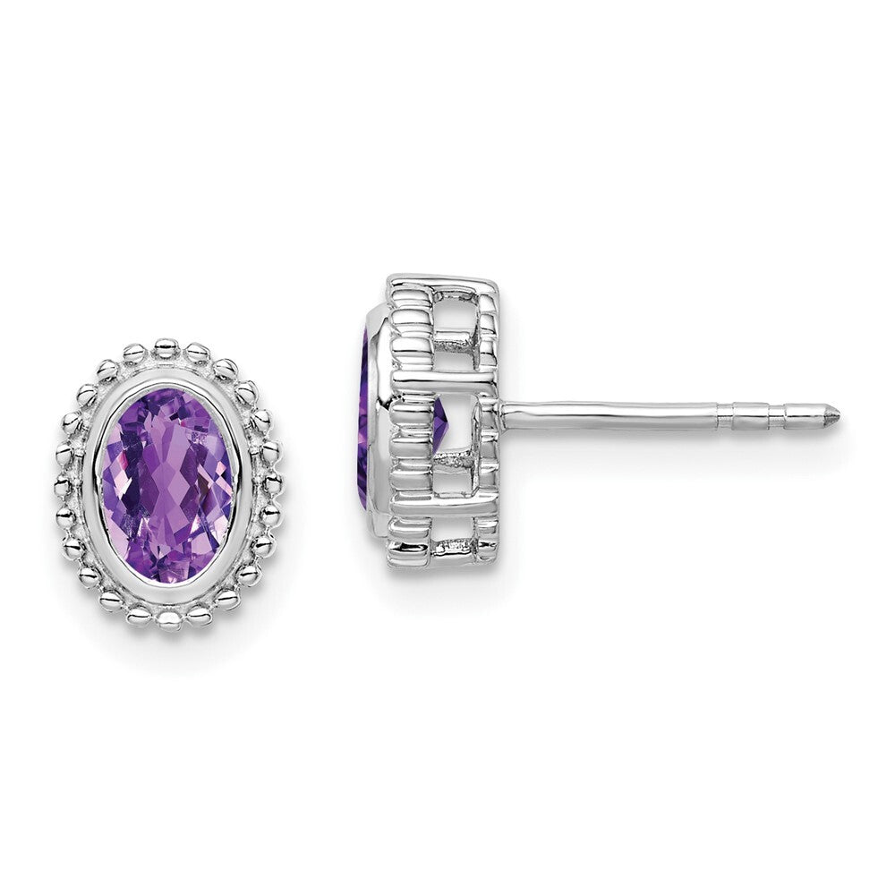 14k White Gold Oval Amethyst Stud Earrings Gift for Women