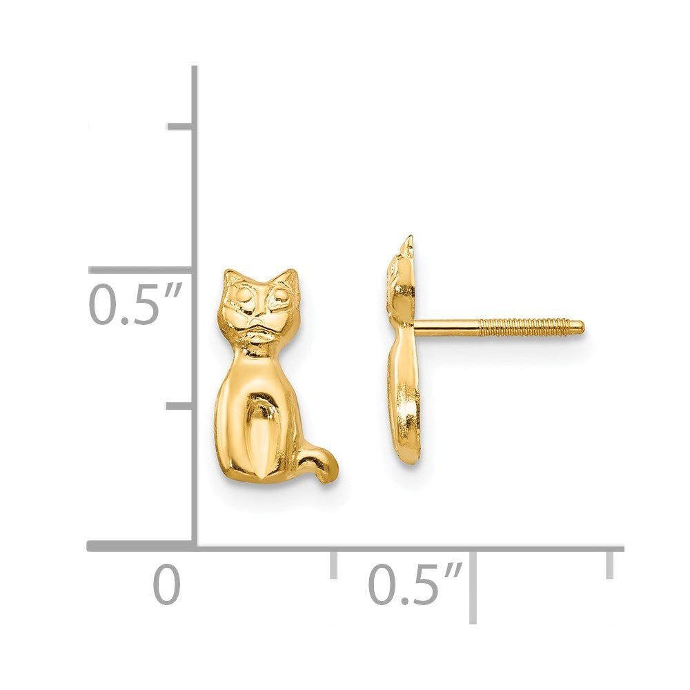 14k Yellow Gold Cat Stud Earrings Gift for Women