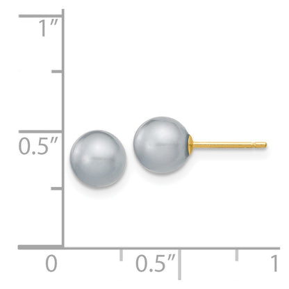 14k Yellow Gold 6-7mm Grey Round Freshwater Cultured Pearl Stud Earrings