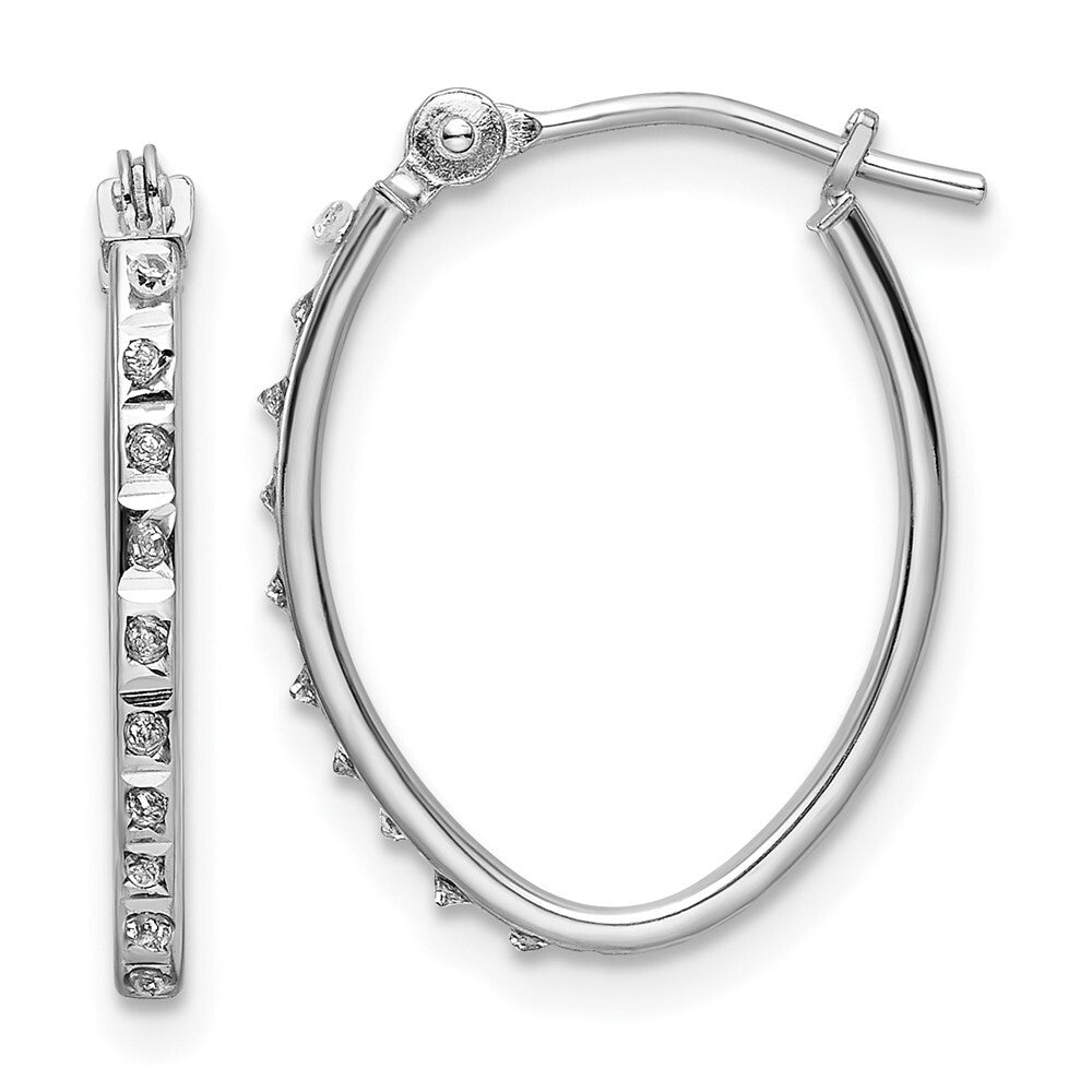 14k White Gold Diamond Fascination Oval Hoop Earrings Gift for Women