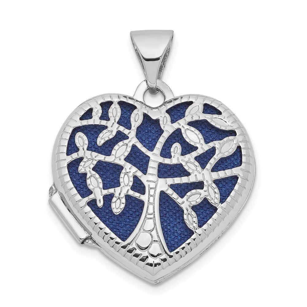 14k White Gold 18mm Tree Heart Locket Pendant for Women
