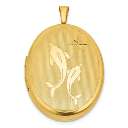 Sterling Silver Gold-plated Brushed And Polished Dolphin 20mm Oval Locket