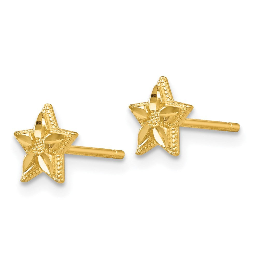 14k Yellow Gold Polished and Diamond-Cut Star Earrings