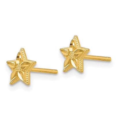 14k Yellow Gold Polished and Diamond-Cut Star Earrings
