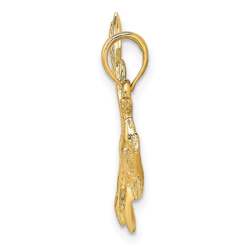14k Yellow Gold Flying Heron Bird Charm Pendant for Women