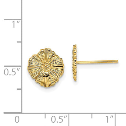 14k Yellow Gold Flower Stud Earrings Gift for Women