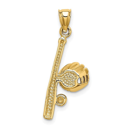 14k Yellow Gold Solid Open-Backed Glove/Bat/Baseball Charm Pendant