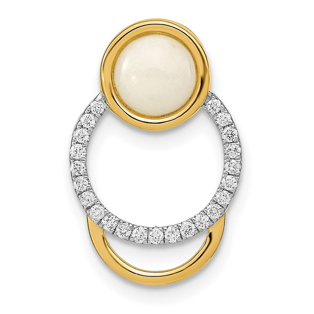 14k Yellow Gold Polished Diamond & Opal Circle Chain Slide Pendant for Women