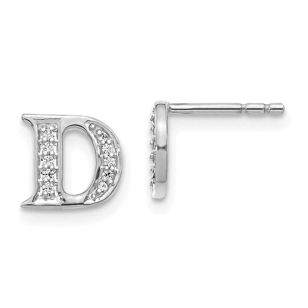 14k White Gold Diamond Initial D Stud Earrings Gift for Women